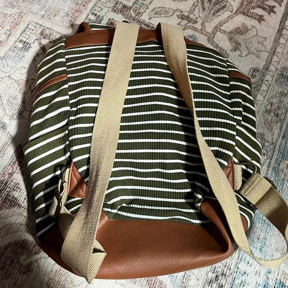 Madden Girl Backpack Green White Striped Fabric Bag